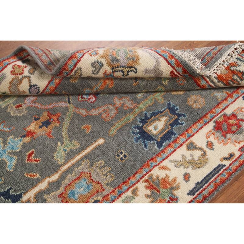 Gray Oushak Oriental Area Rug Handmade Geometric Wool Carpet - 4'0"x 6'0"