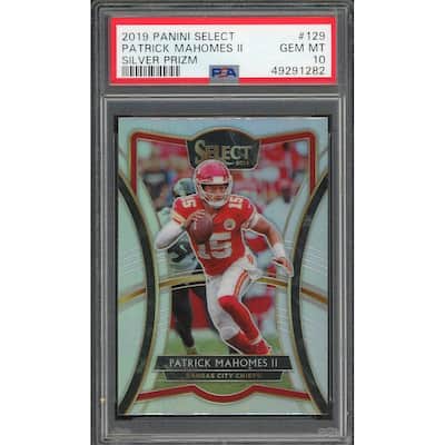 Patrick Mahomes 2019 Panini Select Silver Prizm Football Card #129 Graded PSA 10 GEM MINT - 8'6" x 11'6"