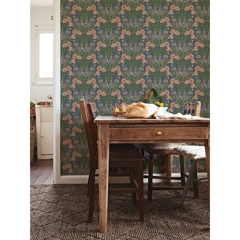 A-Street Prints Kurre Blue Woodland Damask Wallpaper