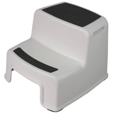 Extra Boost 2 Tier Non-Slip Rubber Tread Plastic Step Stool, White
