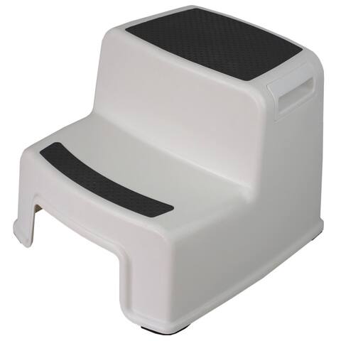 Extra Boost 2 Tier Non-Slip Rubber Tread Plastic Step Stool, White