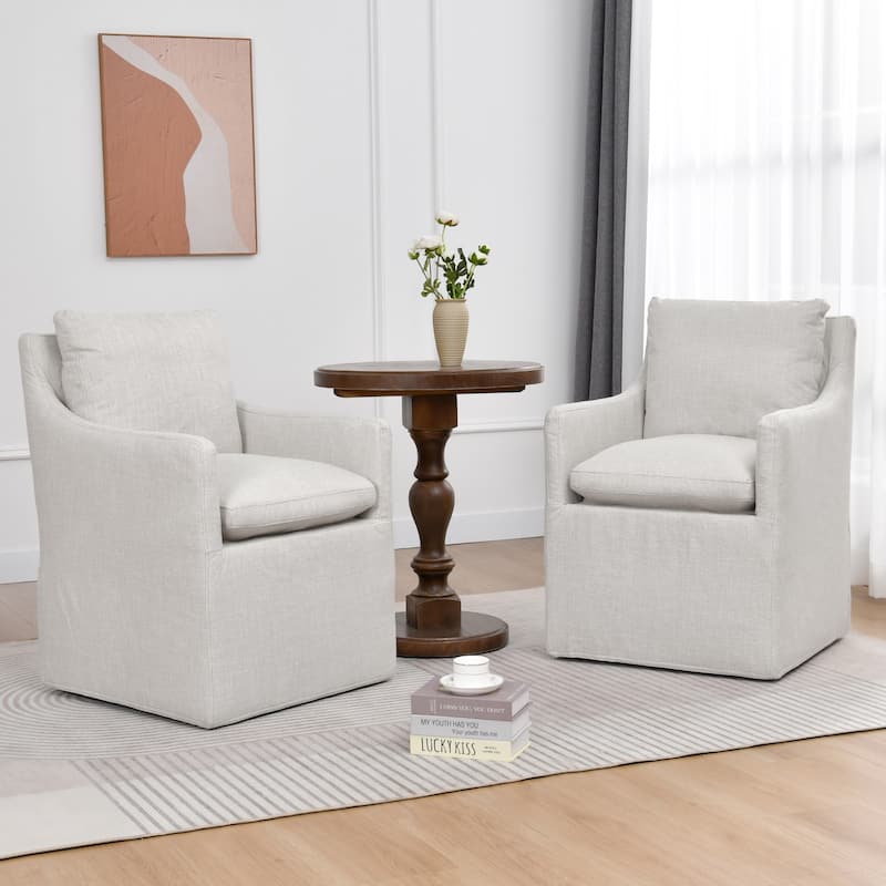 Linen 25" Upholstered Swiveling Rolling Dining Chairs with Casters