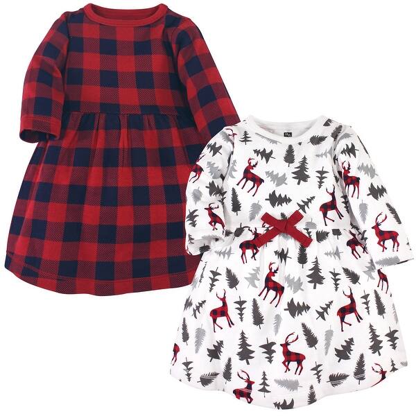 slide 1 of 1, Hudson Baby Toddler Girl Cotton Long-Sleeve Dresses 2pk, Forest Deer 2T - Forest Deer