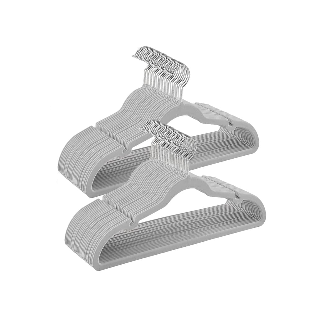 Dove Grey Velvet Slim Hangers 50 Pack with Notches Swivel Hook, Space-Saving - 16.9"W x 8.7"H