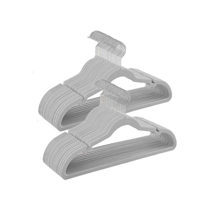Dove Grey Velvet Slim Hangers 50 Pack with Notches Swivel Hook, Space-Saving - 16.9"W x 8.7"H - Dove Grey