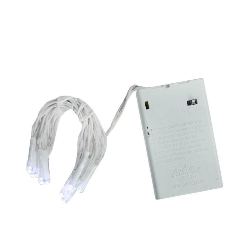 10 Battery Operated White LED Wide Angle Christmas Lights - 3 ft White Wire - 3'