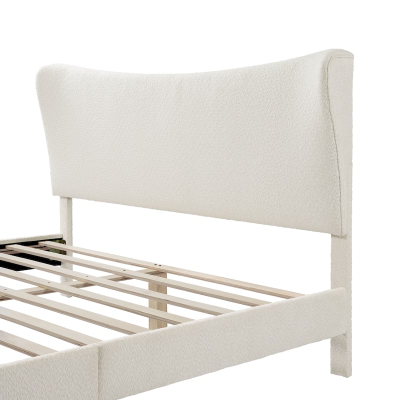 Furniture of America Gail Modern White Boucle Adjustable Queen-Size Platform Bed