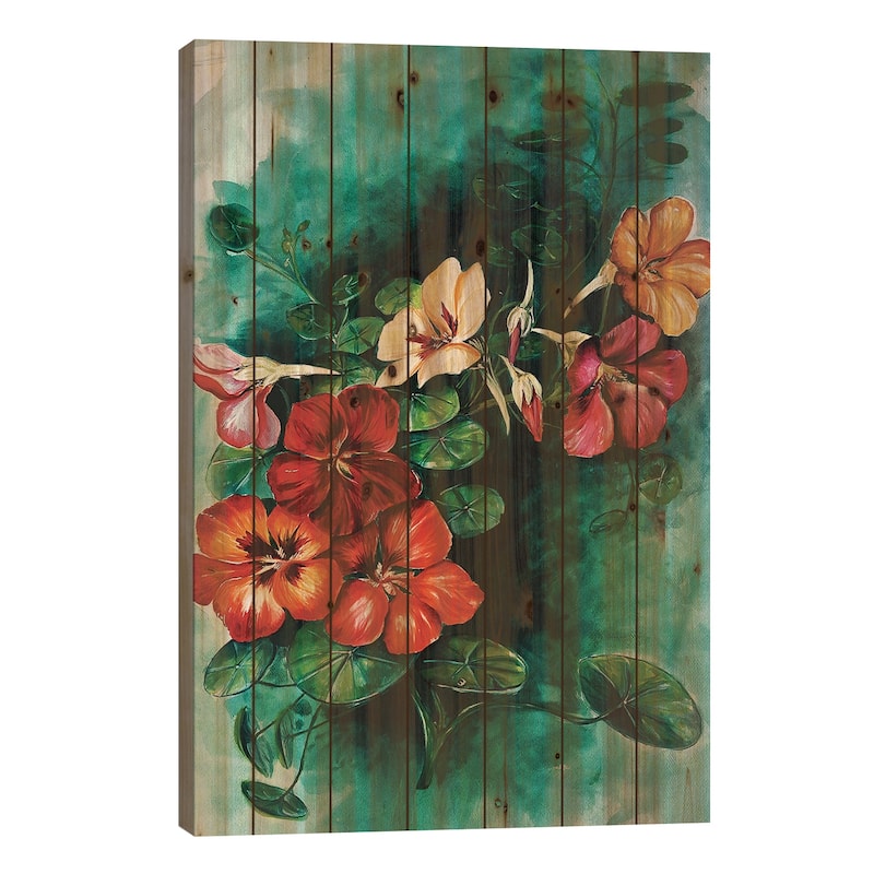 Nasturtiums Print On Wood by Karli Perold - Multi-Color - 26x18x1.5