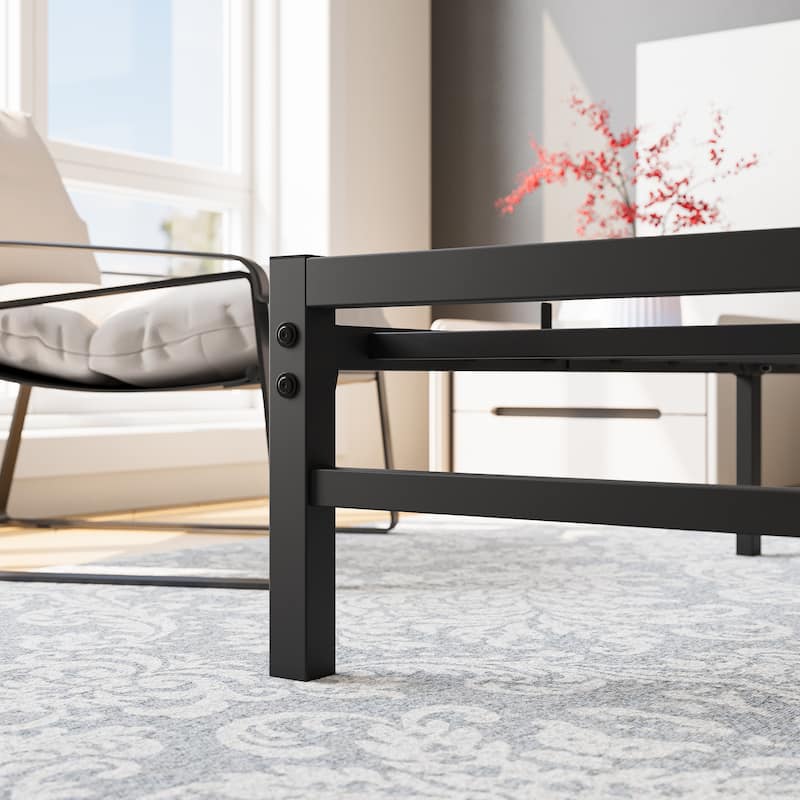 Modern Style Metal Platform Bed with Rustic Vintage Wooden Headboard for Bedroom