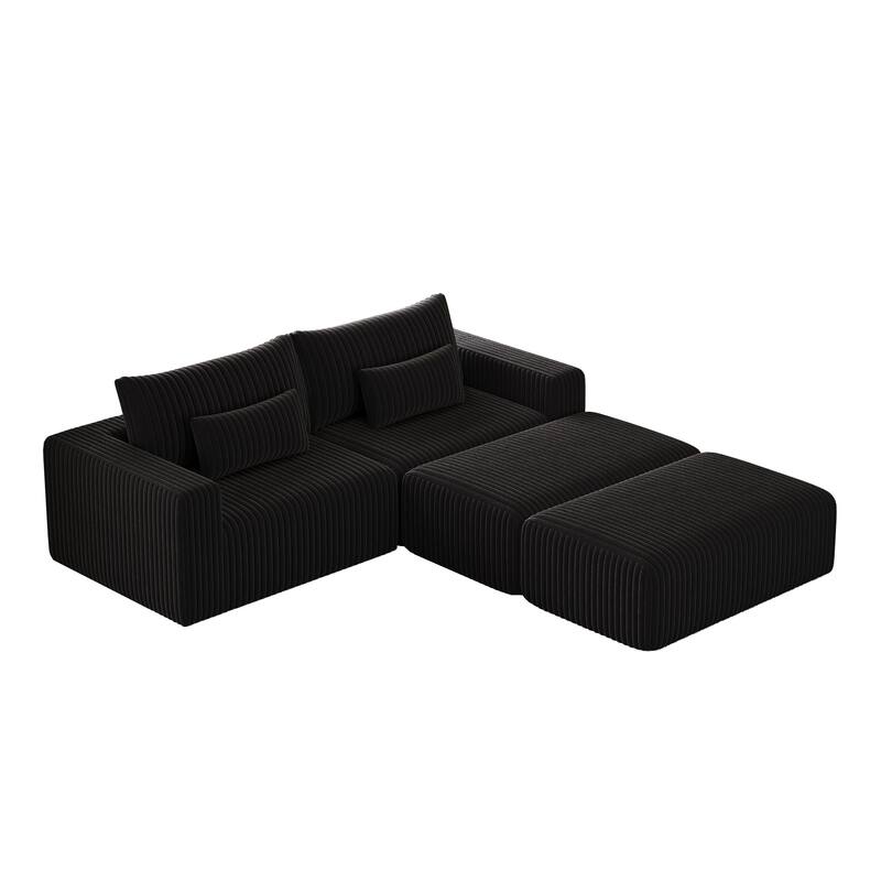 102" Corduroy Lounge Sectional Sofa with 2 Footstools