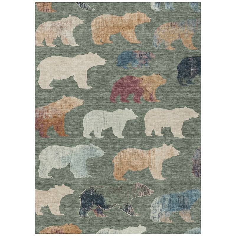 Machine Washable Indoor/ Outdoor Modern Bear Chantille Rug