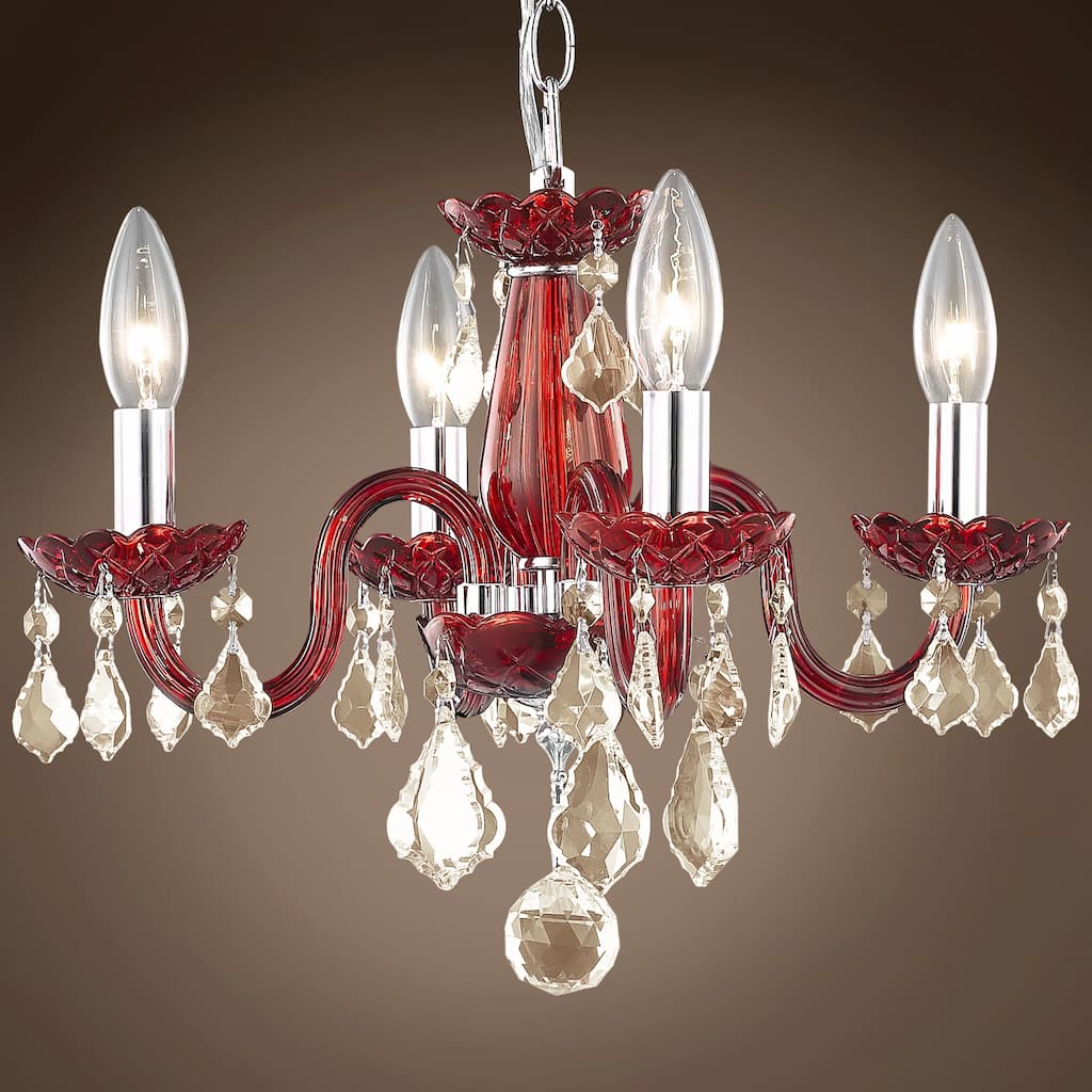 Victorian Design 4 Light 15" Red Chandelier With Cognac Crystals - 12.00