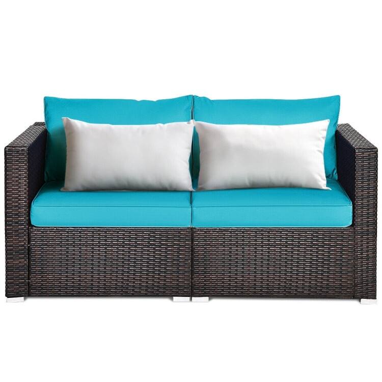 2PCS Patio Rattan Sectional Conversation Sofa Set - 29.5" x 29.5" x 25.5" (L x W x H)