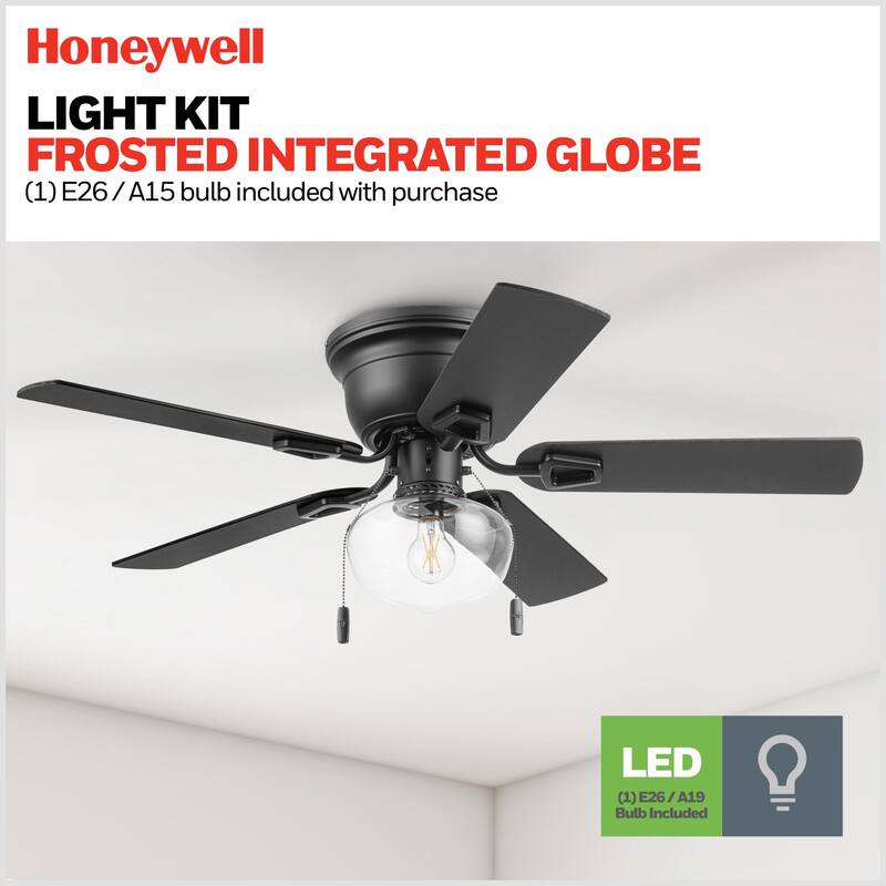 Honeywell 42" Halle Indoor Matte Black Ceiling Fan with Light & Pull Chain - 42 Inches