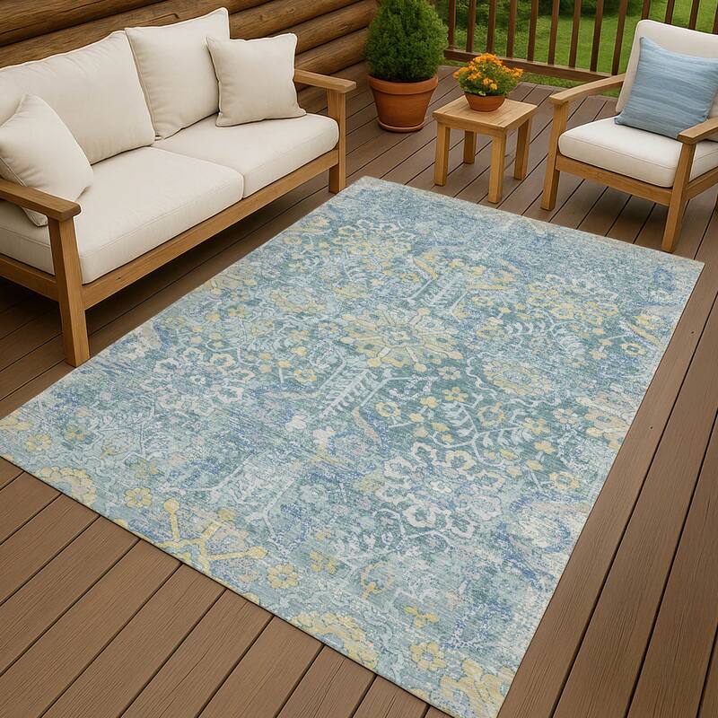 Machine Washable Indoor/ Outdoor Global Firestone Chantille Rug - Teal - 8' x 10'