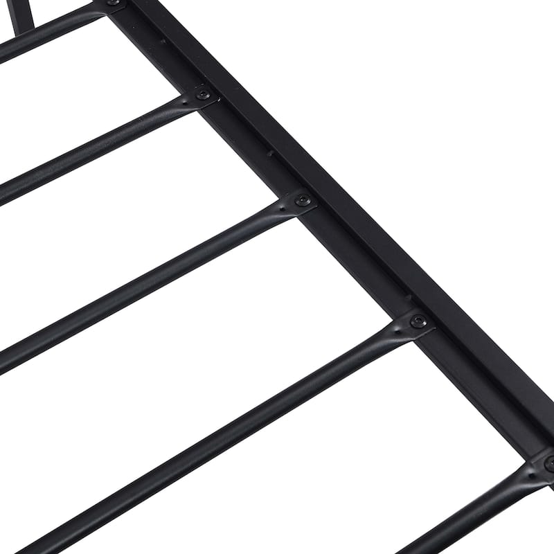 Noise Free Metal/Wood Platform Bed Frame with 2 USB Ports, Modern Industrial LED Lights Headboard Bed Frame with Shelf