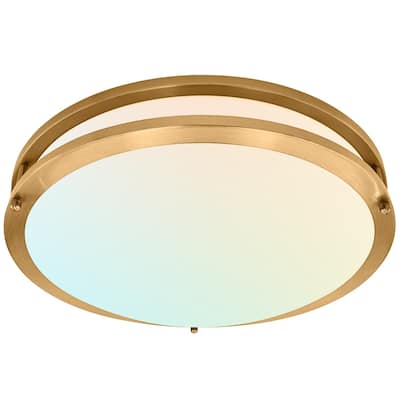 Luxrite 16 Inch LED Flush Mount Ceiling Light 5 Color Selectable Dimmable 24W 1920 Lumens ETL Listed Brushed Brass