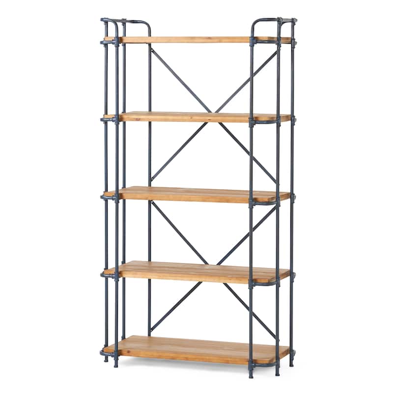 Yorktown Industrial 5 Shelf Firwood Bookcase by Christopher Knight Home