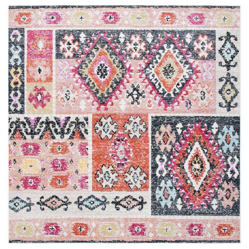 SAFAVIEH Montage Trevina Indoor/ Outdoor Waterproof Patio Backyard Rug - 6'7" Square - Aqua/Fuchsia