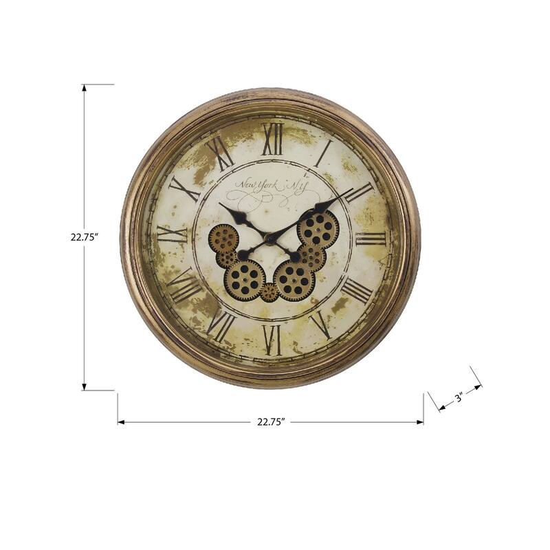 23 in Gear Mechanism Brown Wall Clock - 22.75 in
