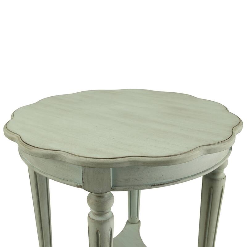 24 in. Antiqued Green Round Wood End Table, Sturdy Build End Side Table for Living Rooms