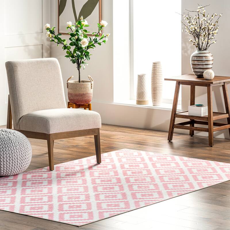 Nuloom Kellee SpinClean Machine Washable Modern Diamonds Area Rug - 5' x 8' - Pink - Rectangle