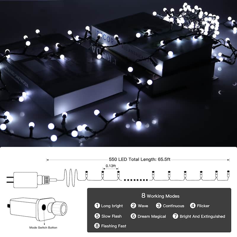 32.8/65.6FT Outdoor LED Pulg In 300/550-Bulb Mini String Lights