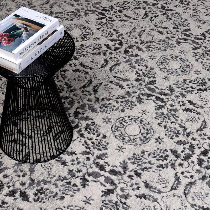 Hauteloom Megargel Living Room, Bedroom Area Rug - Charcoal, Medium Gray, Off White - 2' x 2'11"