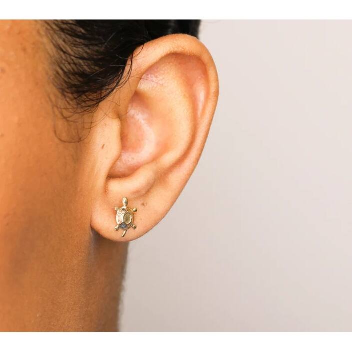 Curata Solid 14K Yellow Gold Animal Stud Earrings - Puppy Dolphin Turtle Owl Earrings for Girls