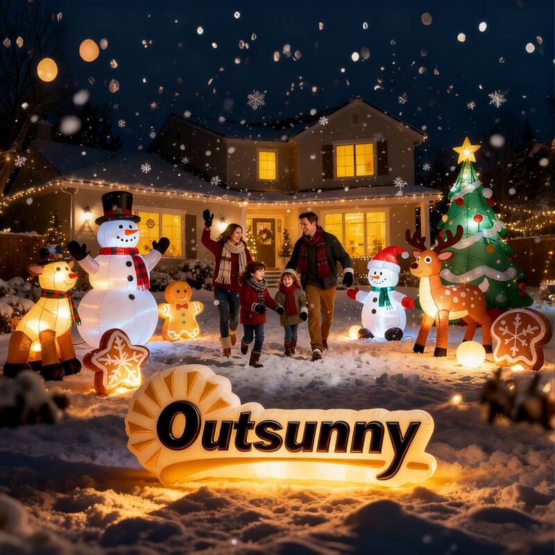Outsunny 9ft Christmas Inflatable Santa Claus Driving Trailer with Gift Boxes, Blow-Up Outdoor LED Yard Display