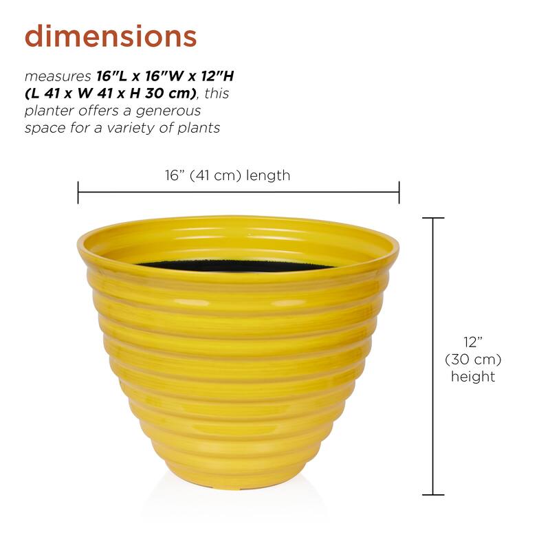 16" Yellow Glazed Planter