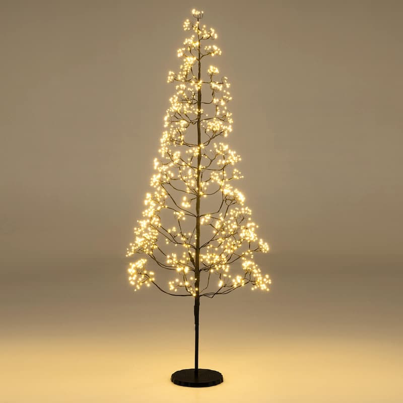 Costway 5/6/7 FT Lighted Alpine Tree with 1500 White LED Lights,