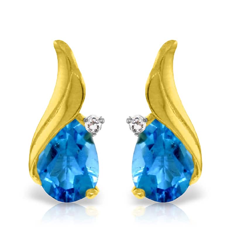 5.06 Carat 14K Solid Gold Stud Gemstone Earrings Diamond Blue Topaz - Yellow