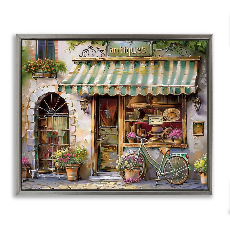 Stupell Charming Antique Shop Framed Floater Canvas Wall Art Design By Arlington Prints - 21 x 17 - Grey