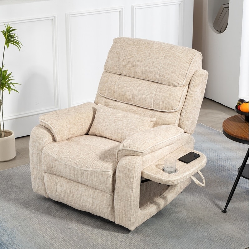 Deluxe Version Dual Motors Power Lift Recliner,Lay Flat 74.8 " Length,100% Polyester,Message/Heat,Eazy Assemble - Cream
