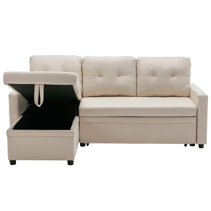 Modern Pull Out Sectional Sofa Bed Couch with Storage Chaise for Living Room