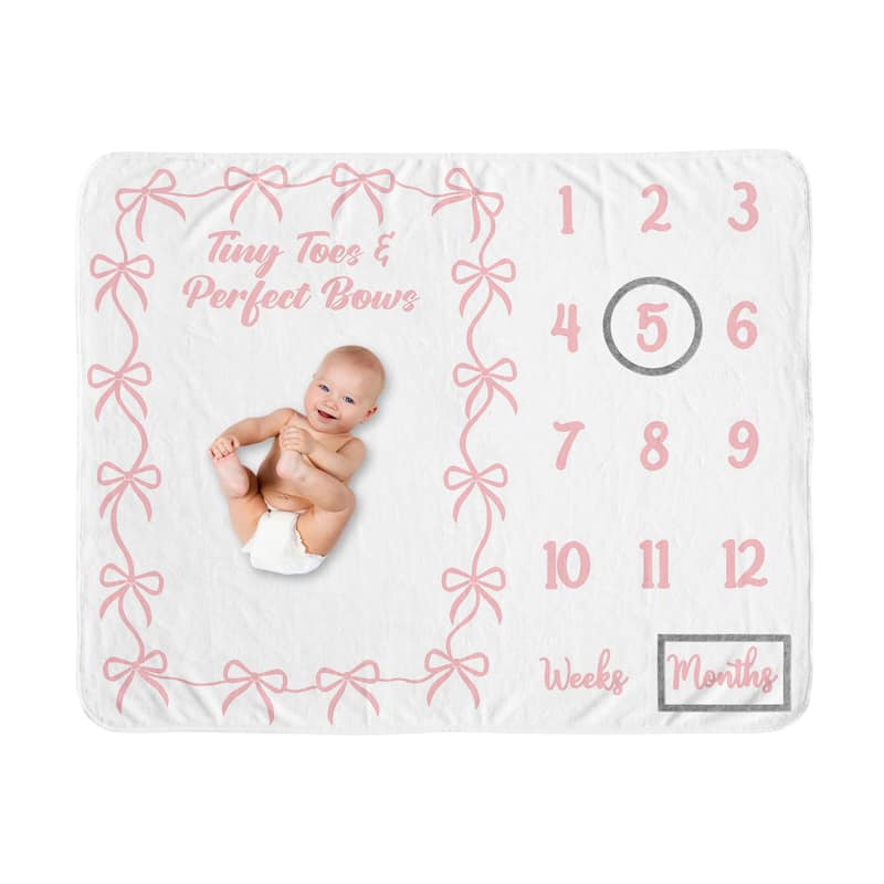 Sweet Jojo Designs Pink Bows Girl Baby Monthly Milestone Blanket -Elegant Tiny Toes and Perfect Bow for Ballet Dancer Collection