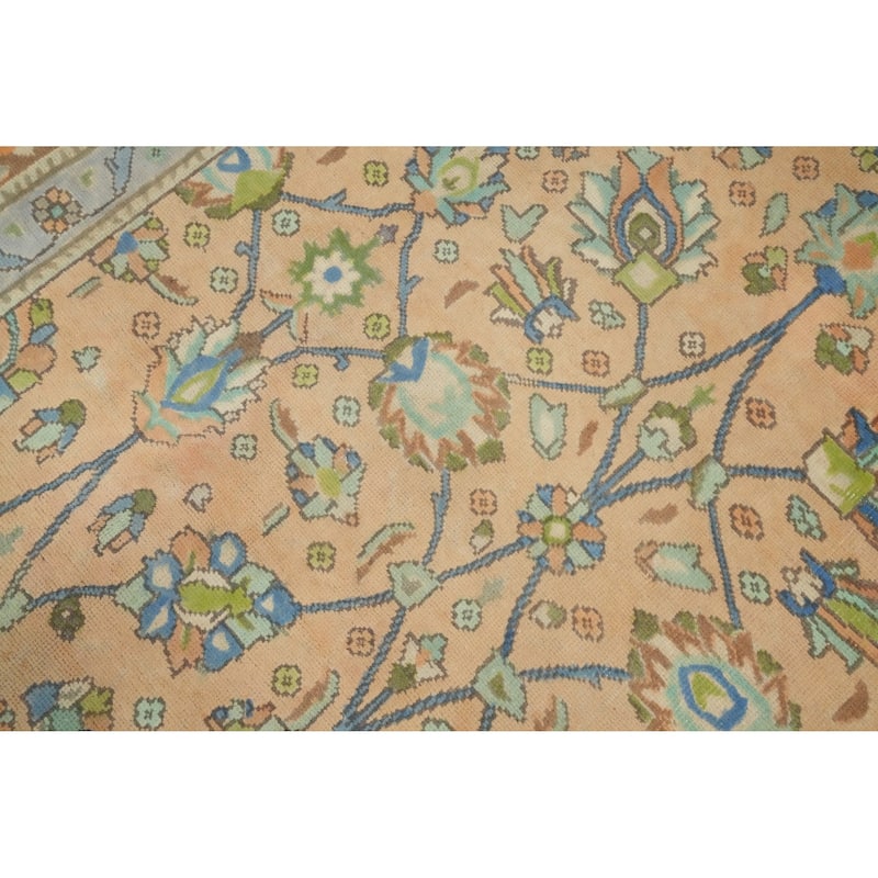 Hand Knotted Oriental 100% Wool Carpet Traditional All-Over Peach Tabriz Area Rug - 12' 8'' X 9' 11''