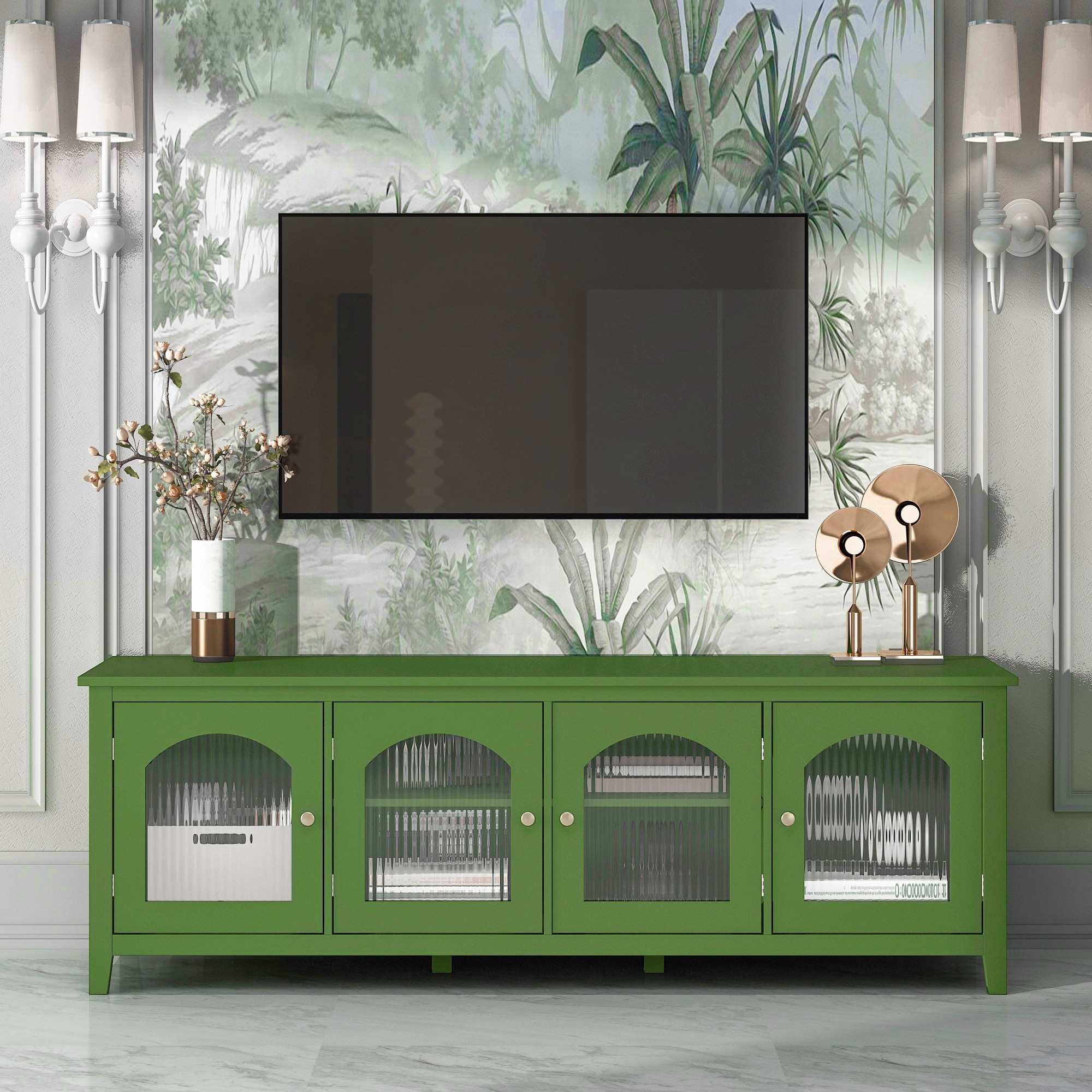 71-inch stylish TV cabinet, Media Console, solidwood frame, Changhong glass door for the children's room, bedroom Living Room