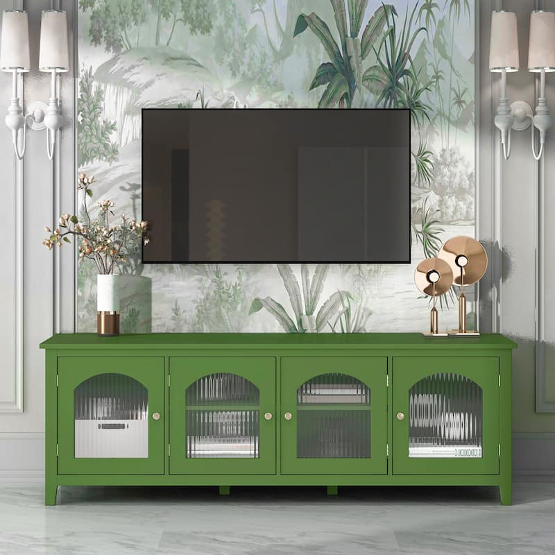 Antique Green 70.87" TV Stand with Glass Doors and Multi-Storage for TVs Up to 70" - Antique Green