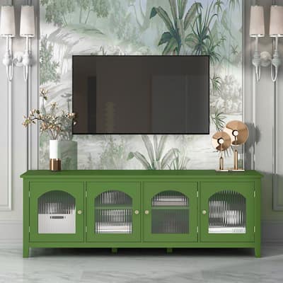 Retro Green Entertainment Center - 71" Solid Wood TV Console with Multi-Storage Space