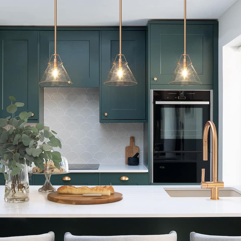 Modern Contemporary Mini 1-light Cone Kitchen Islands Pendant Lights with Seeded Glass Shade - D 7.9'' x H 70.9'' - D 7.9'' x H 70.9'' - Satin Gold
