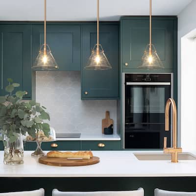 Modern Contemporary Mini 1-light Cone Kitchen Islands Pendant Lights with Seeded Glass Shade - D 7.9'' x H 70.9''
