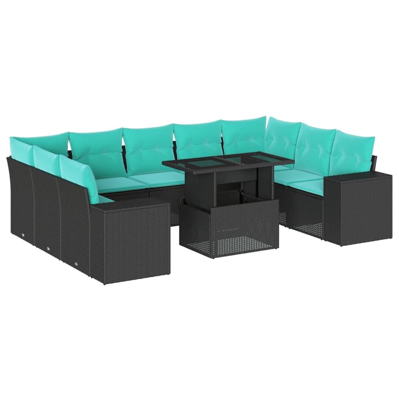 vidaXL Patio Sofa Set with Cushions Table and Couches 10 Piece Poly Rattan