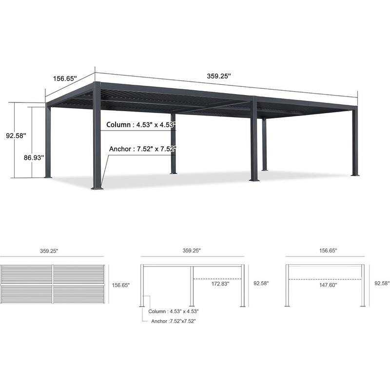 PURPLE LEAF Sun Shade Louvered Pergola with Light - Adjustable Metal Roof for Outdoor Patio