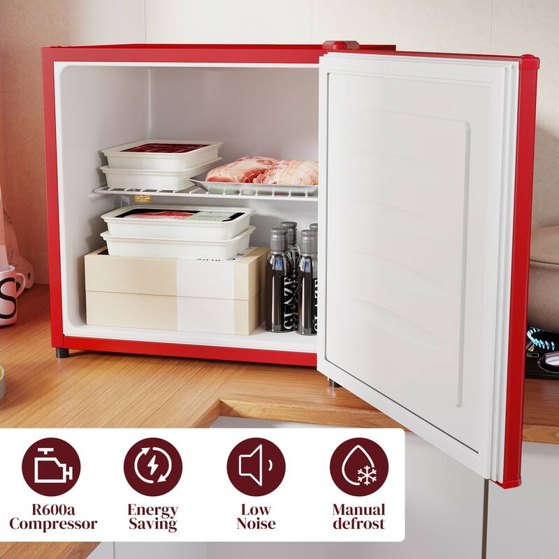 HOMCOM Mini Freezer Countertop, 1.1 Cu.Ft Compact Upright Freezer with Removable Shelves, Reversible Door for Home