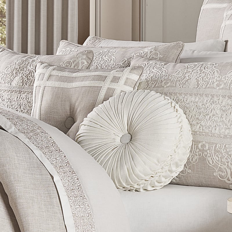 J. Queen New York Lauralynn Tufted Round Decorative Throw Pillow - Accent - Polyester - White