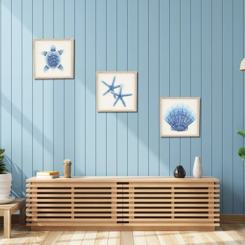Coralia Blue Metal Sea Shell Relief Wall Art