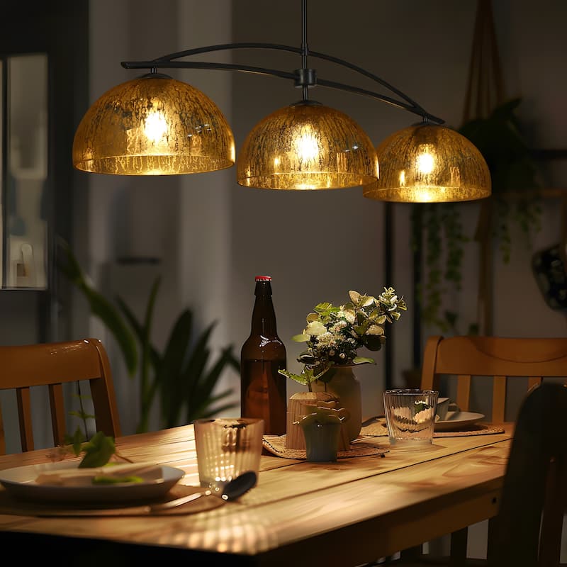 Modern 3-Light Black Chandelier with Mercury Glass Kitchen Island Light Fixture for Dining Room