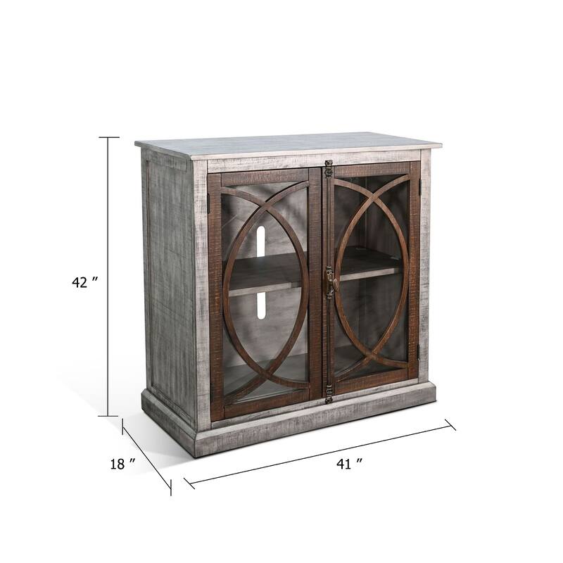 Ketty Accent Cabinet with Glass Doors, Gray Brown Mahogany Mindy Wood